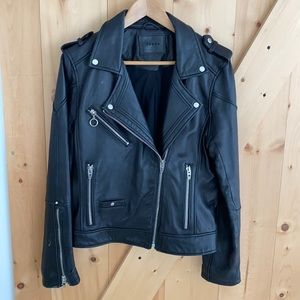 Black leather moto jacket